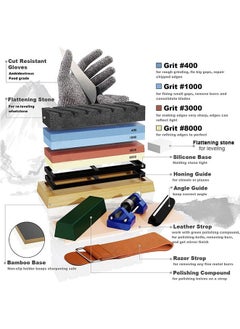 Muyixin Premium Whetstone Knife Sharpening Stone Set Professional Whetstone Sharpener, Premium 4 Side Grit 400/1000 3000/8000 Water Stone, Flattening Stone, Chisel Honing Guide, Cut Resistant Gloves  - Image 2