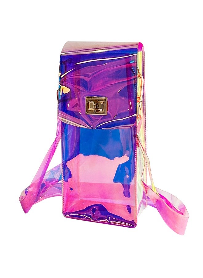 TotePrint Holographic Clear Bag Stadium Approved - Iridescent Jelly Purse for Women, Neon Crossbody PVC Transparent Handbag with Strap (Pink) - Image 1