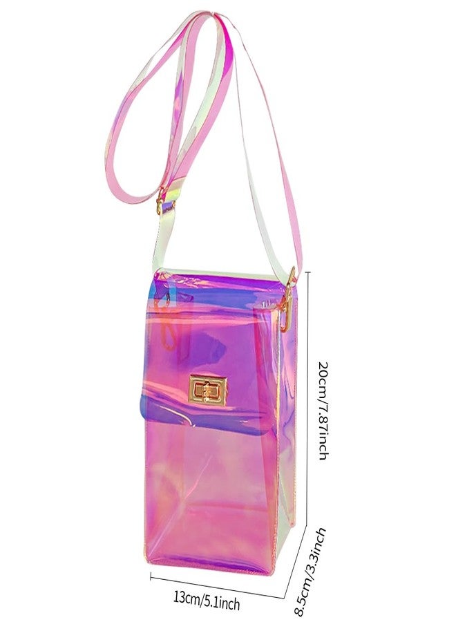 TotePrint Holographic Clear Bag Stadium Approved - Iridescent Jelly Purse for Women, Neon Crossbody PVC Transparent Handbag with Strap (Pink) - Image 4