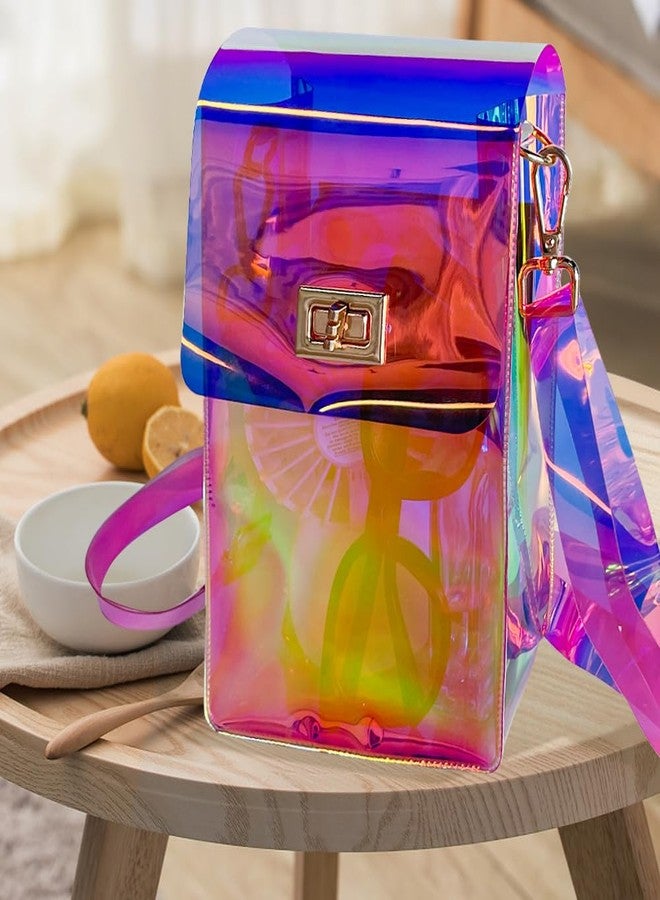 TotePrint Holographic Clear Bag Stadium Approved - Iridescent Jelly Purse for Women, Neon Crossbody PVC Transparent Handbag with Strap (Pink) - Image 3