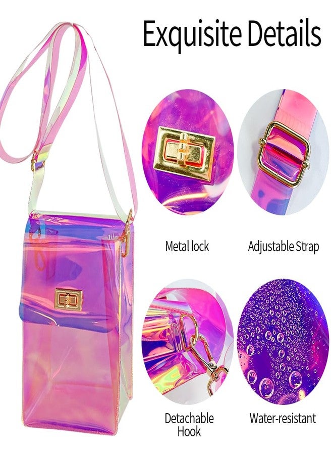 TotePrint Holographic Clear Bag Stadium Approved - Iridescent Jelly Purse for Women, Neon Crossbody PVC Transparent Handbag with Strap (Pink) - Image 5