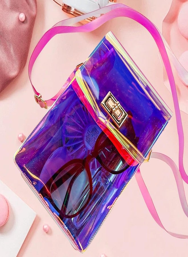 TotePrint Holographic Clear Bag Stadium Approved - Iridescent Jelly Purse for Women, Neon Crossbody PVC Transparent Handbag with Strap (Pink) - Image 2