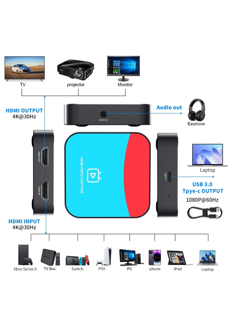 4K Audio Video Capture Card for Nintendo Switch, USB C 3.0 1080P 60FPS HDMI Recorder for Gaming, Live Streaming, Video Conferencing - Compatible with PS5, Xbox, OBS, Camera, and PC. - Image 3