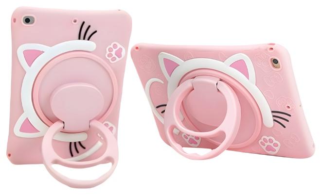 جراب تابلت لهاتف سامسونج جالاكسي تاب A9 مقاس 8.7 بوصة 2023، جراب تابلت للأطفال على شكل قطة لطيفة مع حزام كتف وحامل بمقبض، جراب تابلت من السيليكون المقاوم للصدمات للأطفال - Image 1