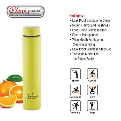 Classic Steels Super Slim Single Wall Stainless Steel Water Bottle 500 ml - Leak-Proof, Lightweight Ideal for Office, Gym, School, Travel, Kitchen, Sports, Green. - Image 2
