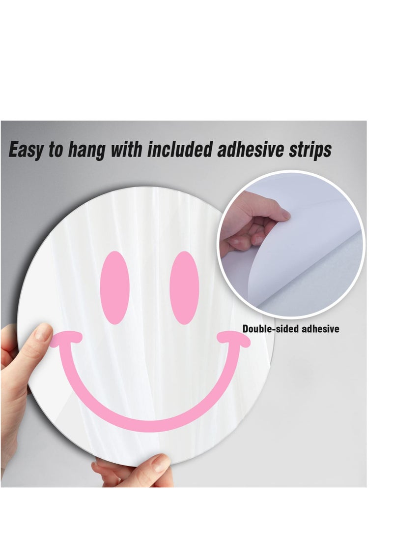 KASTWAVE 11.8 Inches Acrylic Smiley Face Mirror, Wall-Mounted Smile Face Mirror, Round Room Decor Mirror, Suitable for Living Room Bedroom Dressing Table Bathroom Decor (Pink) - Image 5