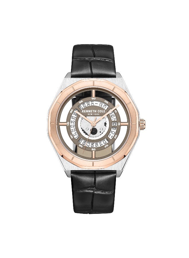 Kenneth Cole New York ساعة أنالوج للرجال بقرص رمادي دافئ وحزام جلد أسود - 41 مم - Image 1