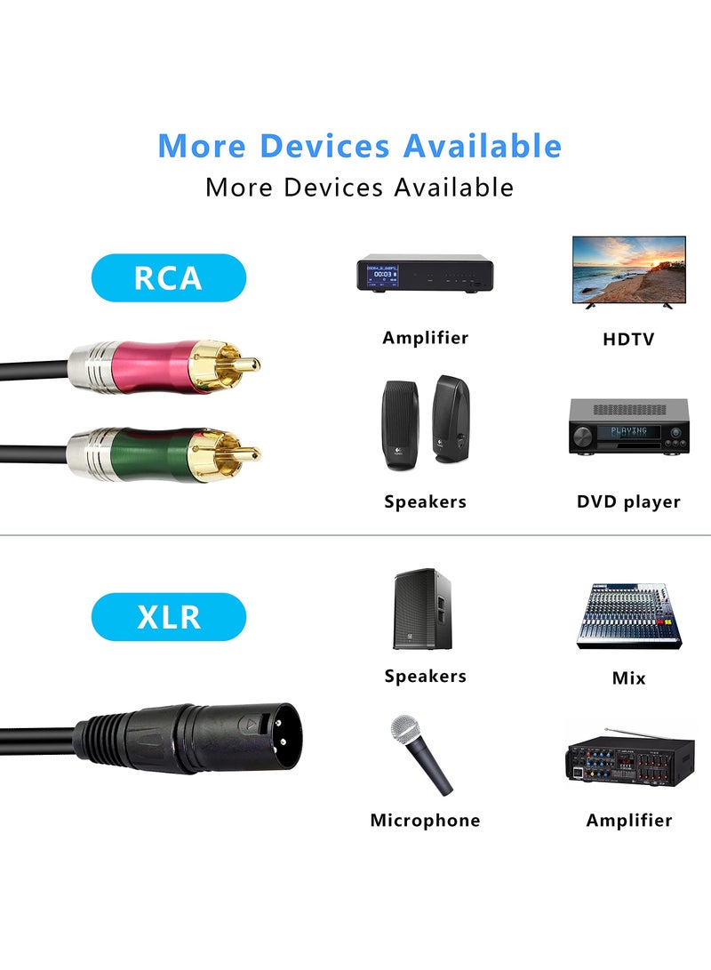 XLR to 2 RCA Y Splitter Audio Cable 0.5 M Unbalanced 3 Pin XLR Male to Dual RCA Male Stereo Breakout Cable Adapter Amplifier Gold Plated Plugs for Microphone Mixing Consoles - Image 3