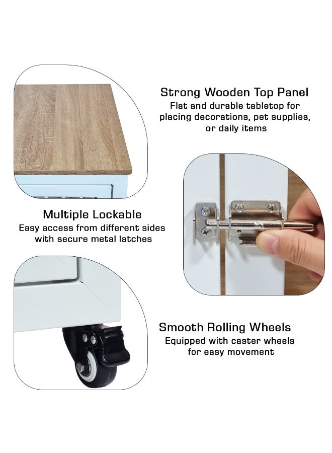 أن ان سي بيتس بيت كلاب للكلاب متوسطة وكبيرة الحجم، قفص داخلي وخارجي، وباب مزدوج، بيت كلاب متحرك بطول 98 سم مع مساحة تخزين علوية، إطار معدني، وأقفال آمنة، أثاث متعدد الوظائف للحيوانات الأليفة، قفص خشبي أنيق (أبيض) - Image 3