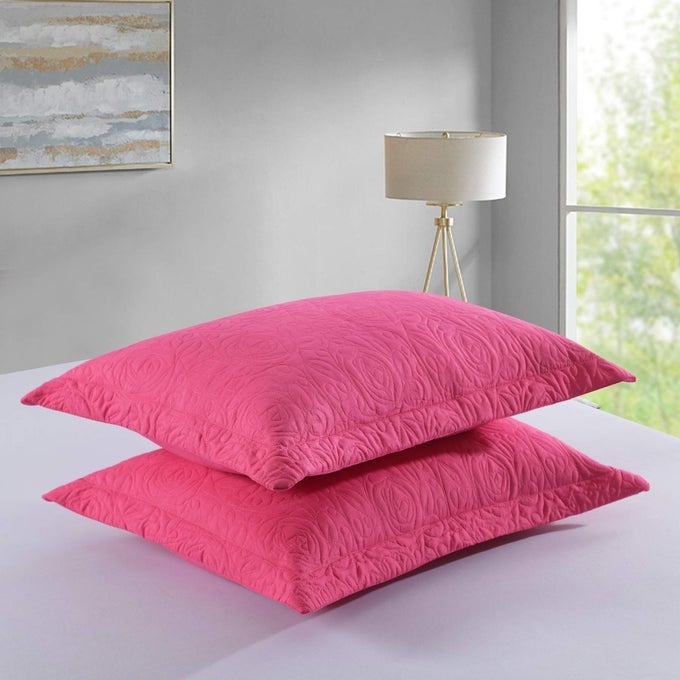 2PIECE EMBROIDERED PILLOW SHAMS KING DECORATIVE MICROFIBER PILLOW COVERS SET KING SIZE HOT PINK