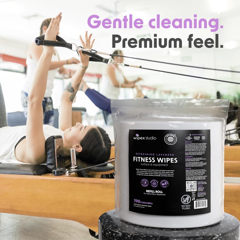 Wipex Plant-Based Gym Wipes Refill - EWG Verified - 700 Count, 8"x8" Gym Cleaner for Equipment with Vinegar & Lavender Essential Oil, Fits Dispensers, Lavender Scented Fitness Equipment Wipes - Image 4
