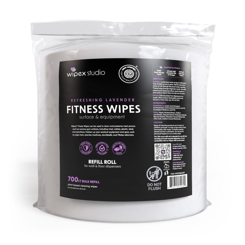 Wipex Plant-Based Gym Wipes Refill - EWG Verified - 700 Count, 8"x8" Gym Cleaner for Equipment with Vinegar & Lavender Essential Oil, Fits Dispensers, Lavender Scented Fitness Equipment Wipes - Image 1