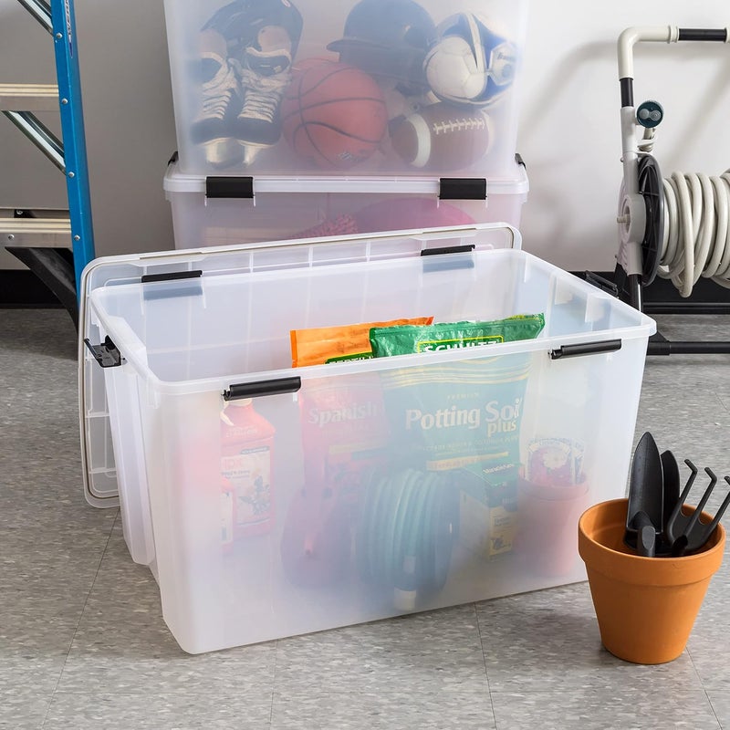 IrisUSA 156 Qt Storage Box with Gasket Seal Lid, BPA-Free, Made in USA - Heavy Duty Moving Containers with Tight Latch, Weather Proof Tote Bin, WEATHERPRO - Clear/Black - Image 3