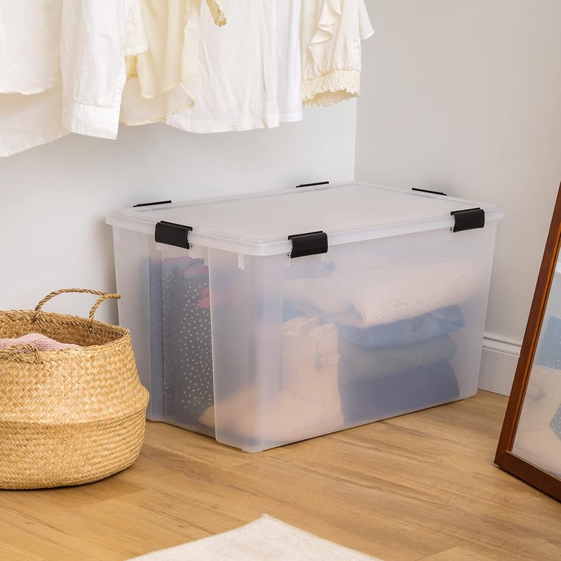 IrisUSA 156 Qt Storage Box with Gasket Seal Lid, BPA-Free, Made in USA - Heavy Duty Moving Containers with Tight Latch, Weather Proof Tote Bin, WEATHERPRO - Clear/Black - Image 4