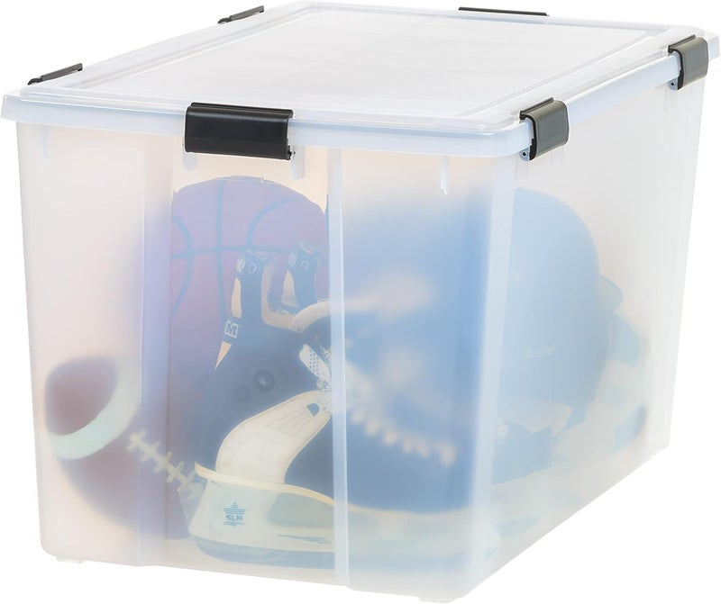 IrisUSA 156 Qt Storage Box with Gasket Seal Lid, BPA-Free, Made in USA - Heavy Duty Moving Containers with Tight Latch, Weather Proof Tote Bin, WEATHERPRO - Clear/Black - Image 1