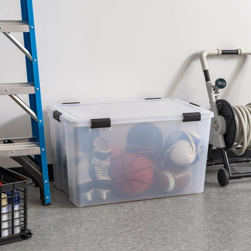 IrisUSA 156 Qt Storage Box with Gasket Seal Lid, BPA-Free, Made in USA - Heavy Duty Moving Containers with Tight Latch, Weather Proof Tote Bin, WEATHERPRO - Clear/Black - Image 5