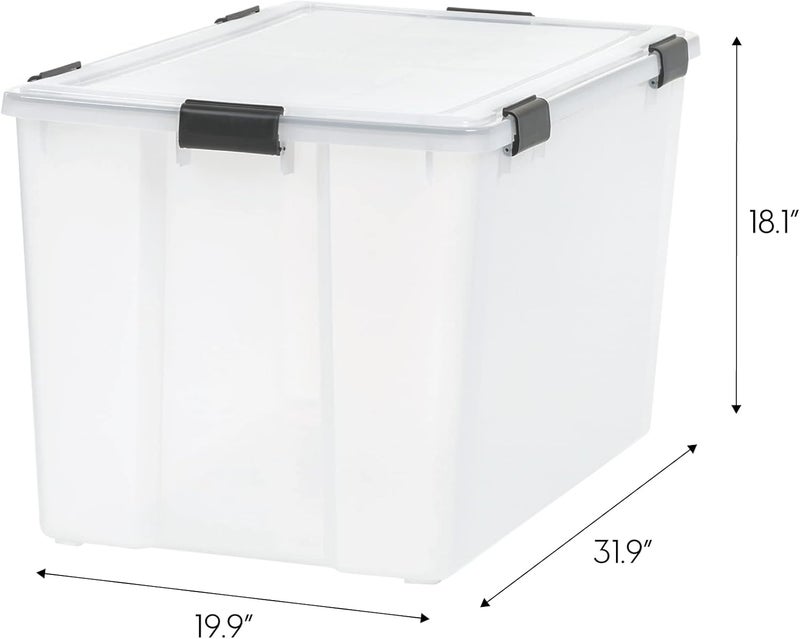 IrisUSA 156 Qt Storage Box with Gasket Seal Lid, BPA-Free, Made in USA - Heavy Duty Moving Containers with Tight Latch, Weather Proof Tote Bin, WEATHERPRO - Clear/Black - Image 2