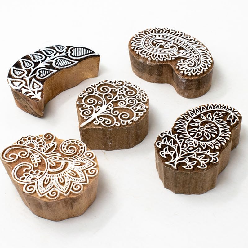 TWOGRAMS Wooden Printing Stamps -Wooden Blocks for Block Printing for Saree Border Craft Card Making Scrapbook Clay Pottery | Set of 5 | - Image 2