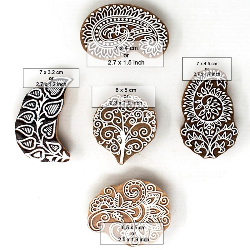 TWOGRAMS Wooden Printing Stamps -Wooden Blocks for Block Printing for Saree Border Craft Card Making Scrapbook Clay Pottery | Set of 5 | - Image 4