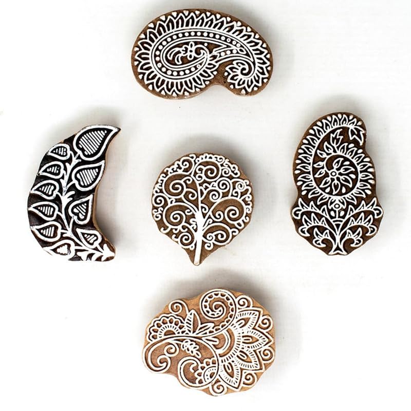 TWOGRAMS Wooden Printing Stamps -Wooden Blocks for Block Printing for Saree Border Craft Card Making Scrapbook Clay Pottery | Set of 5 | - Image 1
