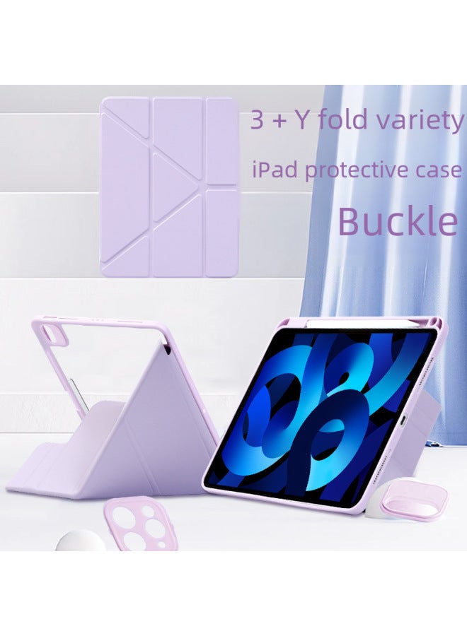IPad11 Pen Slot Protective Cover Air4567 Changeable Pro11 Buckle 3Y Fold 13 Inch Leather Case 10.2-Color:Grandma Gray 】-Applicable Model:Ipad Air (m2/m3/4/5)(small Camera Hole) - Image 2