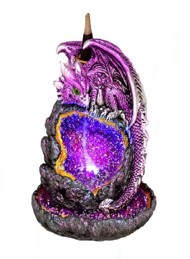 Divine Purple Baby Dragon Backflow Cone Incense Burner Protecting Light Up Geode 6" H - Image 3