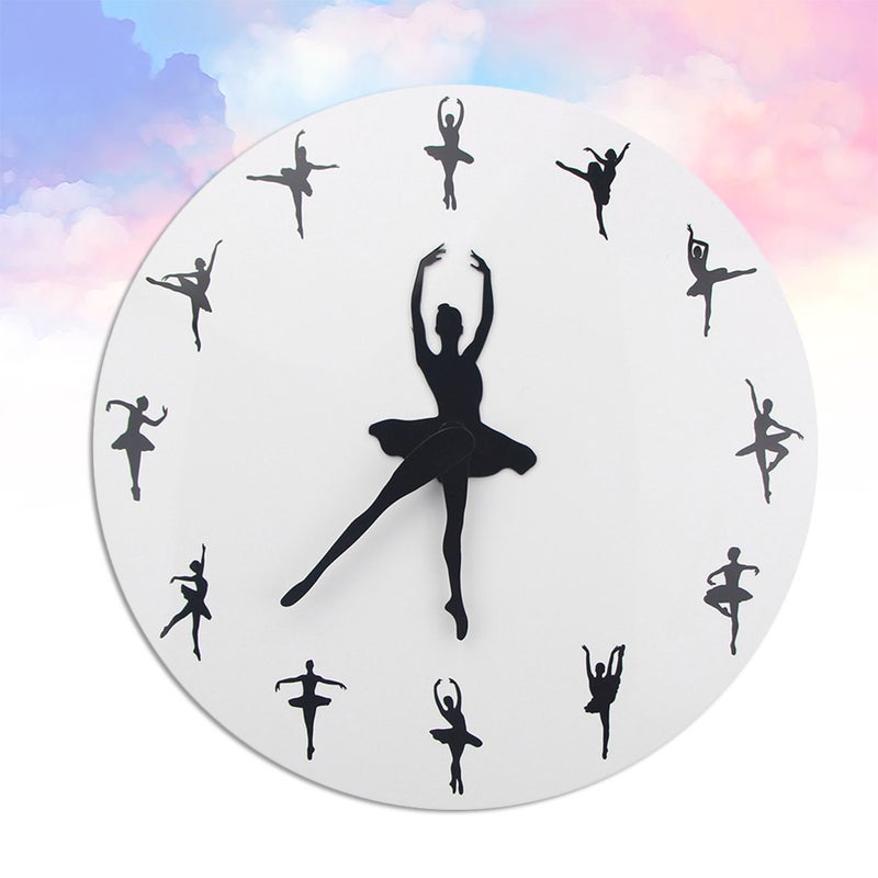 1PC Ballet Wall Clock Simple Hanging Clock Stylish Wall Decorative Clock DIY Simple Wall Clock for Bedroom Living Room Decor(Black+White Without Battery) - Image 4