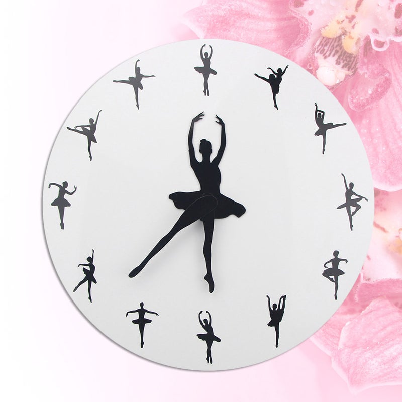 1PC Ballet Wall Clock Simple Hanging Clock Stylish Wall Decorative Clock DIY Simple Wall Clock for Bedroom Living Room Decor(Black+White Without Battery) - Image 3