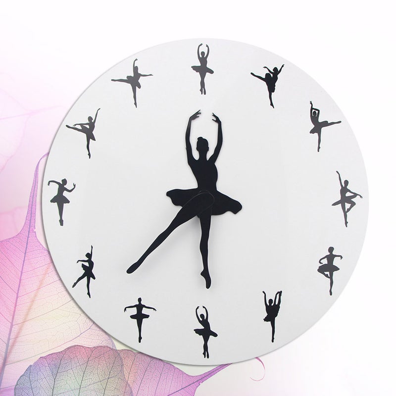 1PC Ballet Wall Clock Simple Hanging Clock Stylish Wall Decorative Clock DIY Simple Wall Clock for Bedroom Living Room Decor(Black+White Without Battery) - Image 5