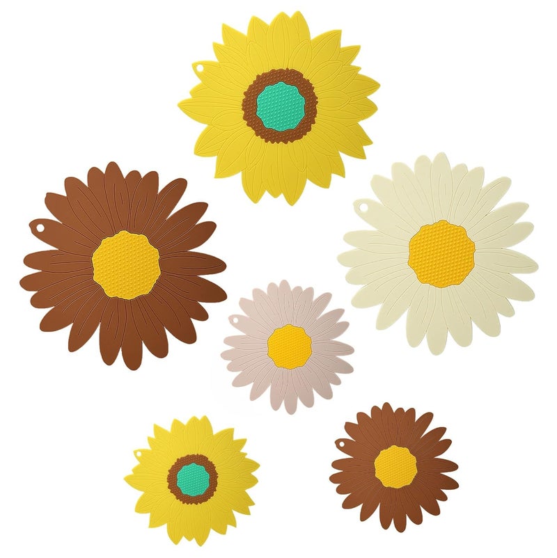 BENCI AntiHot Silicone Trivet Mat 75 55 Inch Daisy Flower Shape Heat Resistant Anti Slip Place Mat for Hot Pots Pans Holder Kitchen Insulation Coaster Hot Pad for Dishes Multi Set of 6 - Image 1