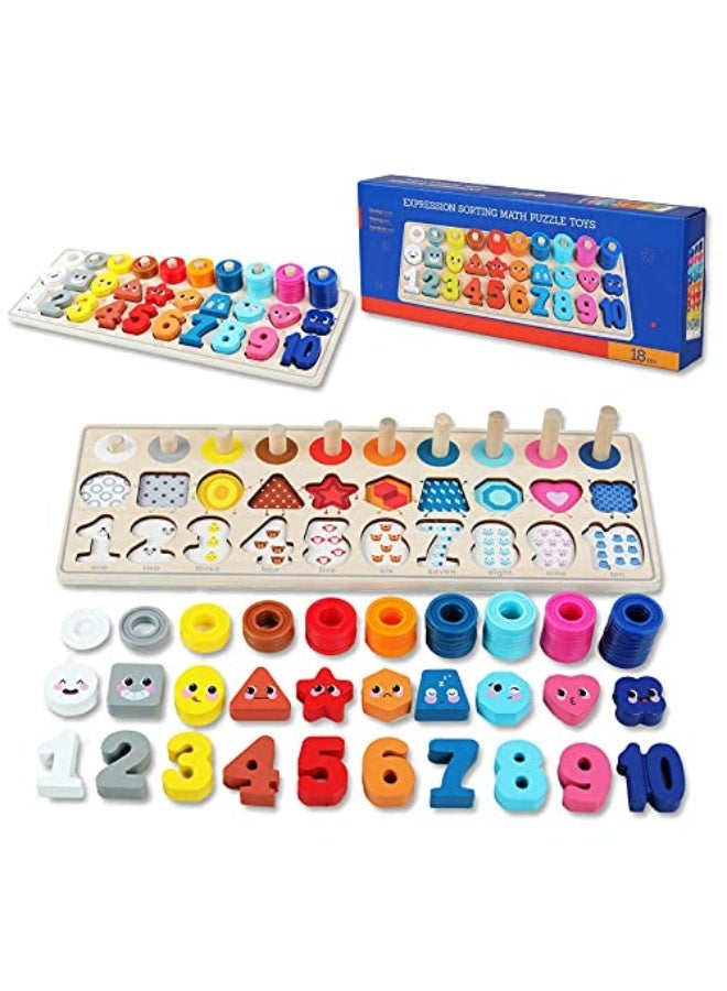 Wooden Number Puzzle Sorting, Wooden Montessori Toys for Toddlers, Preschool Educational Toys, Shape Sorter Counting Toys Stacker Stacking Game for Toddlers 1-3 - Image 1