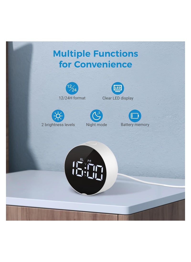 Excefore - Small Digital Alarm Clock LED Desk Travel Electronic Clock Dual Alarm Snooze Dimmable Day Set 12/24H Week Display 4inch White (No Battery＆Adapter) - Image 1