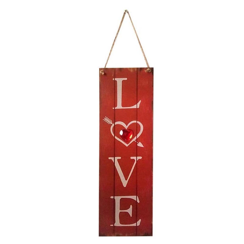 BinaryABC Valentine's Day Wooden Sign Plaque Door Wall Hanging Decorations (Red) - Image 1