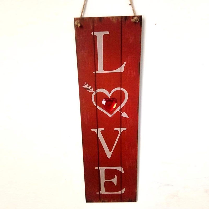 BinaryABC Valentine's Day Wooden Sign Plaque Door Wall Hanging Decorations (Red) - Image 2
