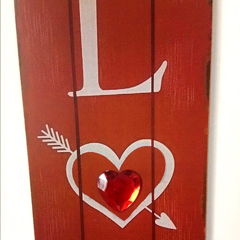 BinaryABC Valentine's Day Wooden Sign Plaque Door Wall Hanging Decorations (Red) - Image 3