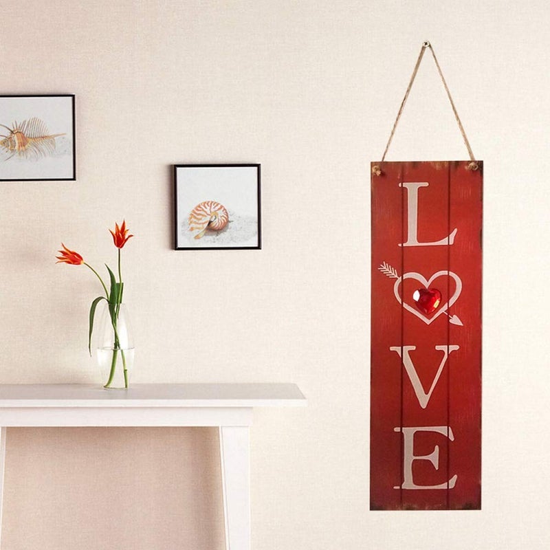 BinaryABC Valentine's Day Wooden Sign Plaque Door Wall Hanging Decorations (Red) - Image 5