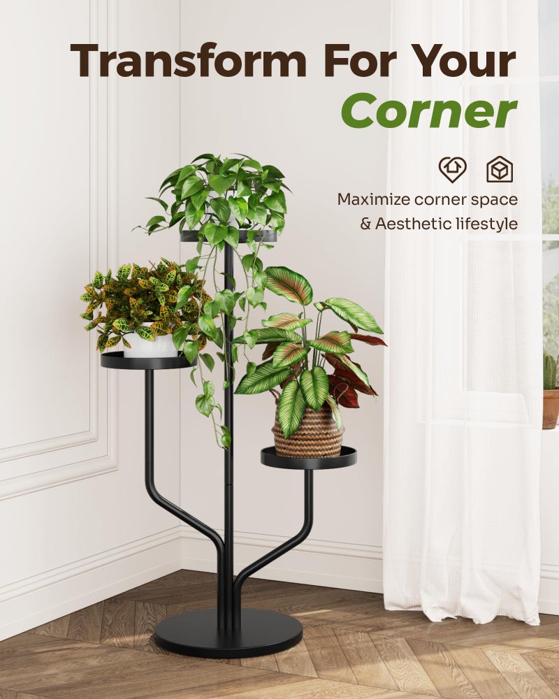 Bamworld 3 Tier Plant Stand Indoor Outdoor Metal Plant Shelf for Multiple Plants Pots Tier Tall Flower Holder for Living Room,Bedroom Decor,Balcony,Black - Image 2
