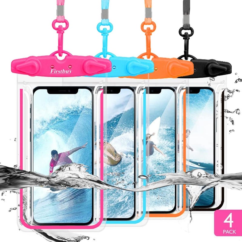 GLBSUNION Universal Waterproof Phone Pouch, 4 Pack Waterproof Phone Case with Lanyard Protector for iPhone 16 15 14 13 12 Pro Max XS Plus Samsung Galaxy Note up to 7.5", IPX8 Cellphone Dry Bag Beach Essentials - Image 1