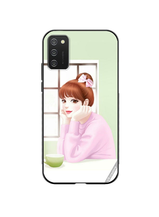 VR CREATIVE Protective Case Cover For Samsung Galaxy A03s Girl Having Tea Design Multicolour - Image 1