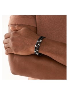 FOSSIL Bracelet for Men Leather Essentials, Black Leather Strap Bracelet, Length: 256mm, Width: 13.7mm, JF04473040  - Image 2