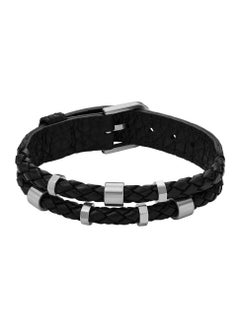 FOSSIL Bracelet for Men Leather Essentials, Black Leather Strap Bracelet, Length: 256mm, Width: 13.7mm, JF04473040  - Image 1