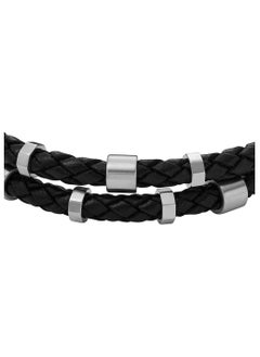 FOSSIL Bracelet for Men Leather Essentials, Black Leather Strap Bracelet, Length: 256mm, Width: 13.7mm, JF04473040  - Image 4