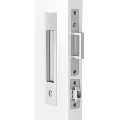 Dontay Pocket Door Handle and Edge Pull Narrow Modern Rectangular Keyed Entry Function Recessed Sliding Door Hardware for 1 38 to 2 316 Thickness Door Privacy Lock Brushed Nickel 1 Pack - Image 1