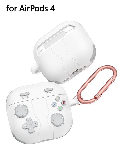 AirPods 4 Case With MagSafe, Shock-Proof Protective Silicone Case, With Game Shape Case Cover and Keychain Accessories,  Apple Airpods 4th Generation Case Cover, (White)