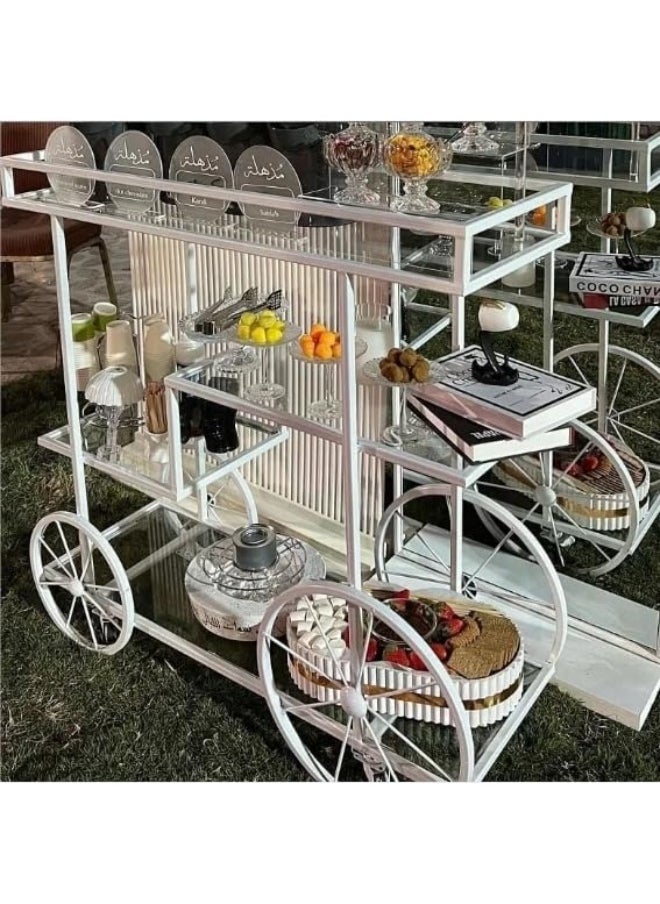 HOME TASTE Hometaste Metal Serving Trolley Luxurious Bar Cart And Kitchen Storage Organizer With Lockable Wheels Stylish And Functional Carts For Home, Kitchen Style1 White, Big 100X40X90Cm 