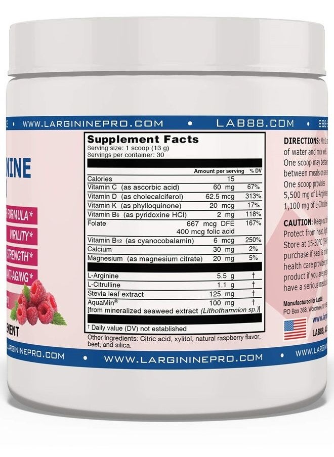 L-ARGININE PRO - , L-arginine Supplement - 5,500mg of L-arginine Plus 1,100mg L-Citrulline (Raspberry, 3 Jars) - Image 1