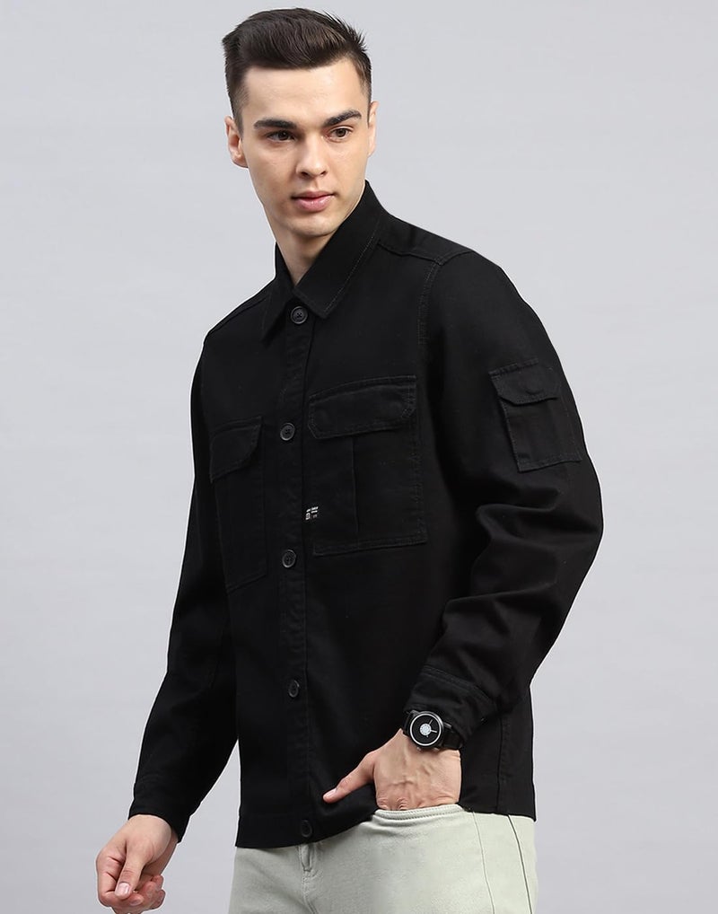 Monte Carlo Mens Solid Black Collared Neck Full Sleeve Jacket (223061929-1-42) - Image 2