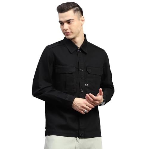 Monte Carlo Mens Solid Black Collared Neck Full Sleeve Jacket (223061929-1-42) - Image 1