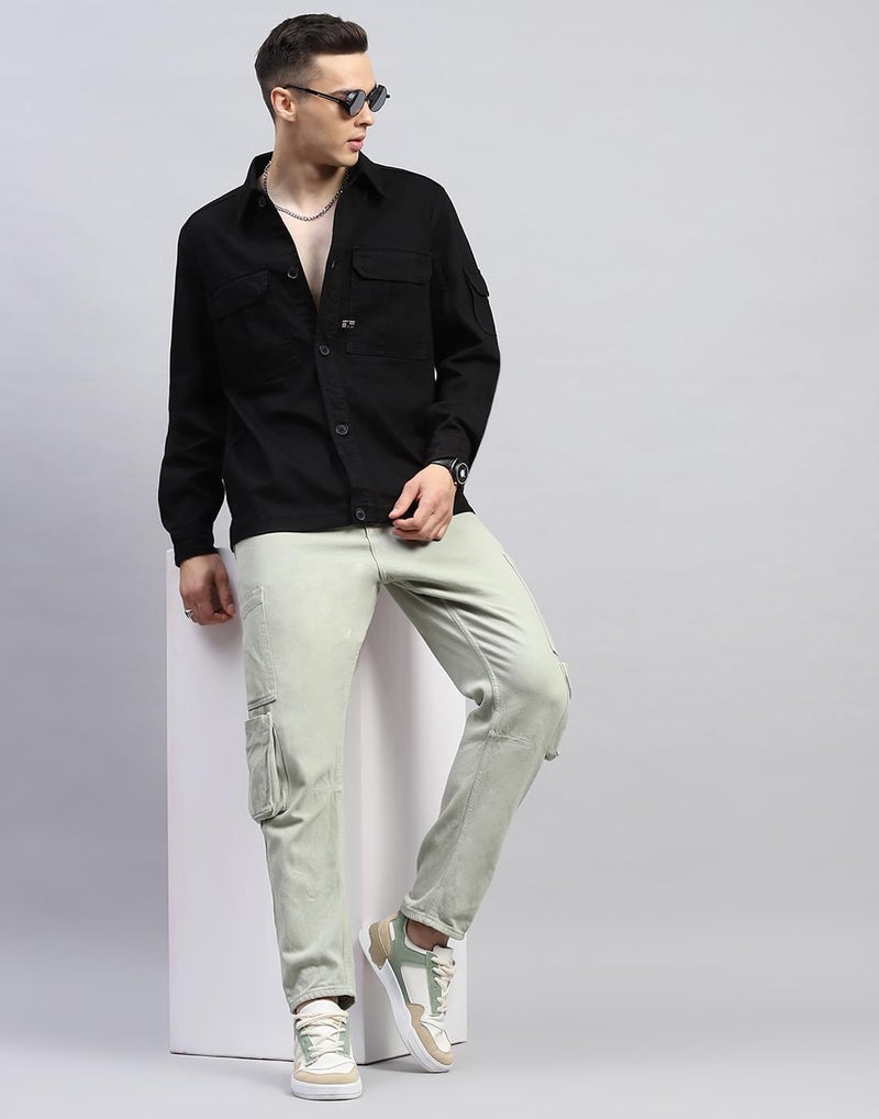 Monte Carlo Mens Solid Black Collared Neck Full Sleeve Jacket (223061929-1-42) - Image 5