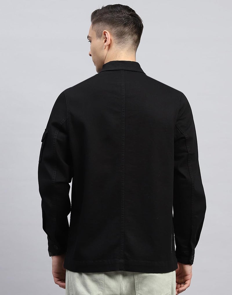 Monte Carlo Mens Solid Black Collared Neck Full Sleeve Jacket (223061929-1-42) - Image 4